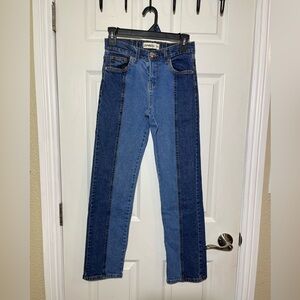 Two-Tone Straight Leg Blue Jeans Sz 1